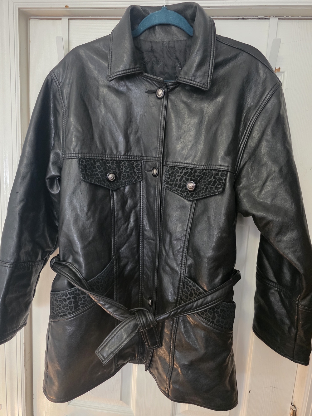 Vintage Gianni Versace Black Leather Belted Jacket - Women,size Xl
